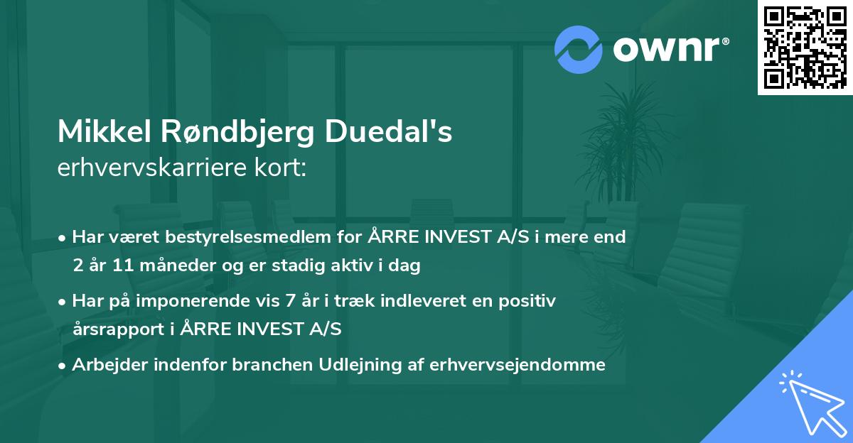Mikkel Røndbjerg Duedal's erhvervskarriere kort