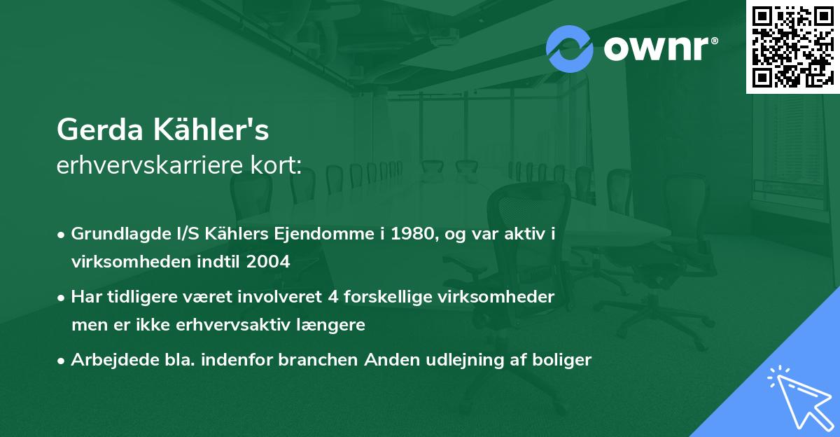Gerda Kähler's erhvervskarriere kort