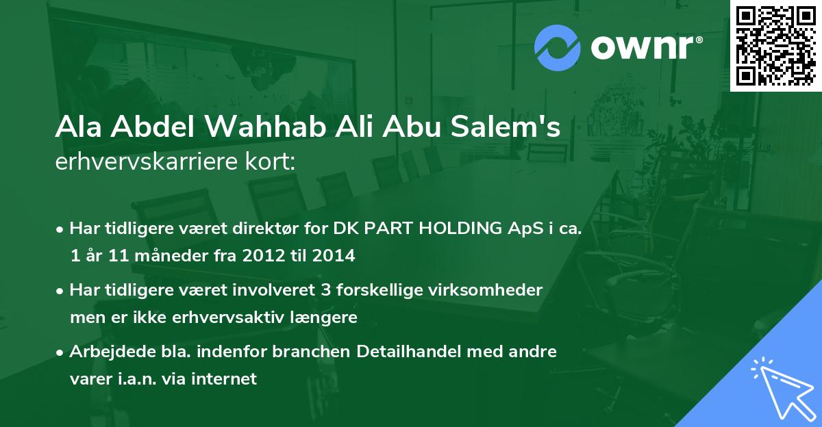Ala Abdel Wahhab Ali Abu Salem's erhvervskarriere kort