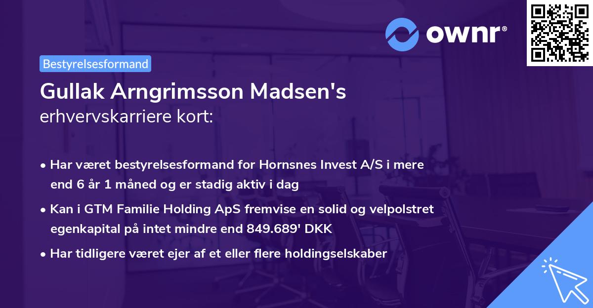 Gullak Arngrimsson Madsen's erhvervskarriere kort