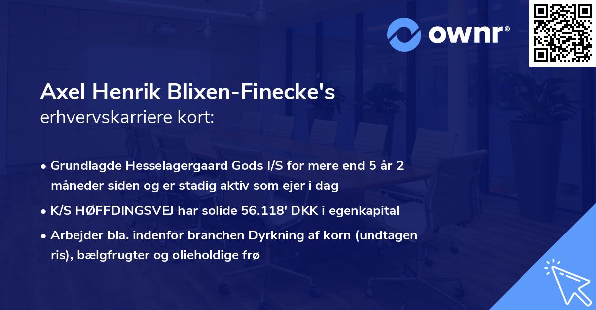 Axel Henrik Blixen-Finecke's erhvervskarriere kort