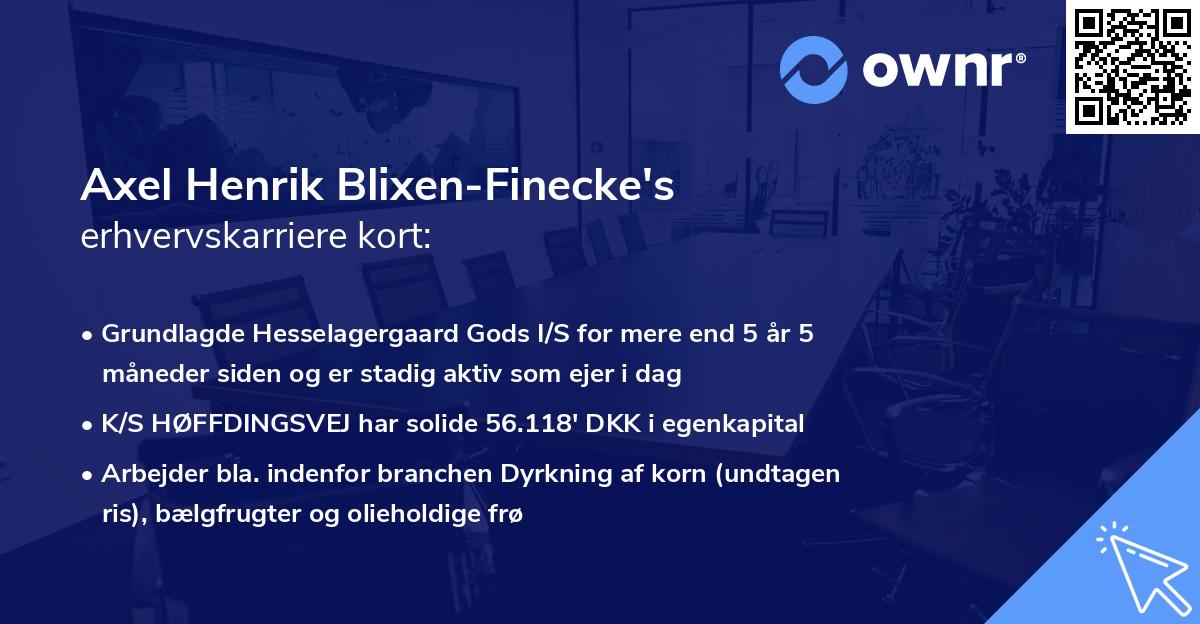 Axel Henrik Blixen-Finecke's erhvervskarriere kort