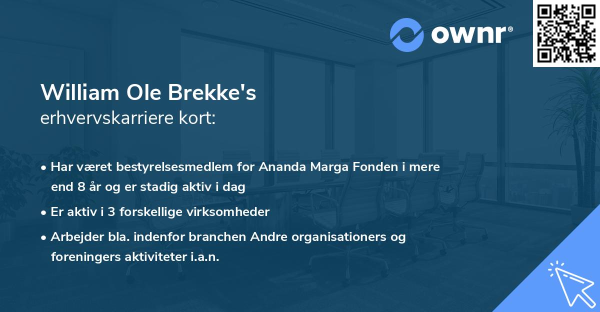 William Ole Brekke's erhvervskarriere kort