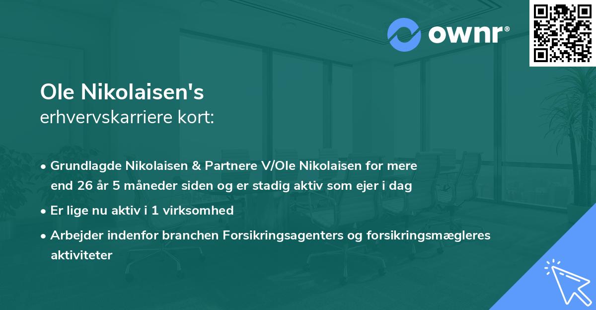 Ole Nikolaisen's erhvervskarriere kort