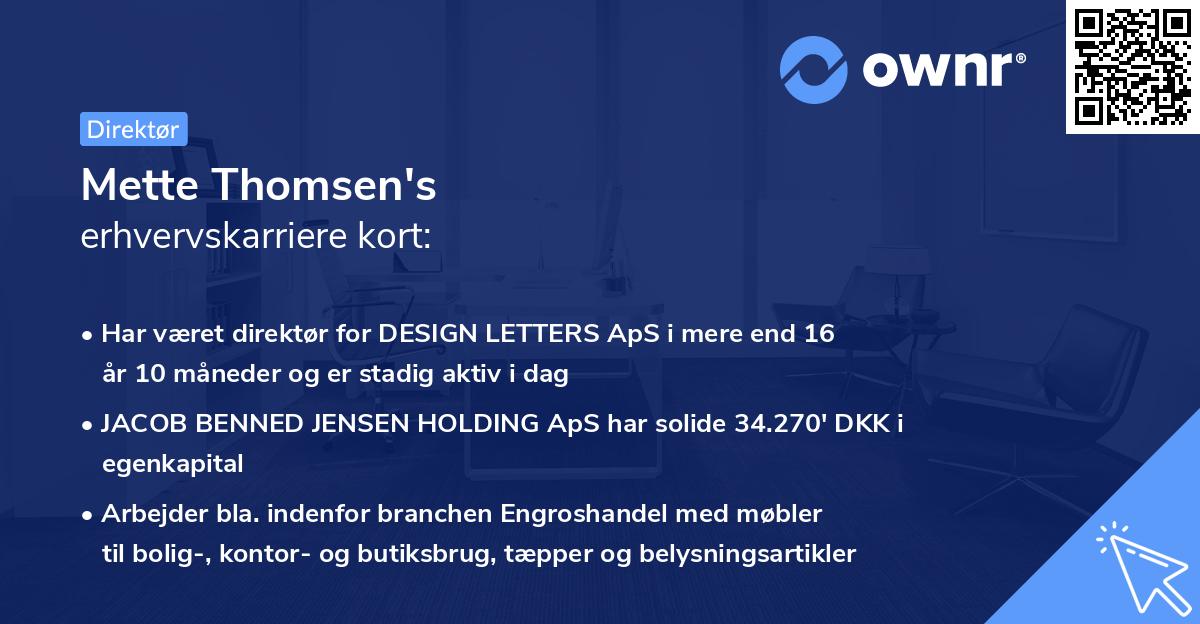 Mette Thomsen's erhvervskarriere kort