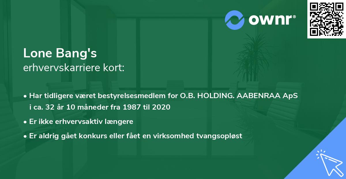 Lone Bang's erhvervskarriere kort