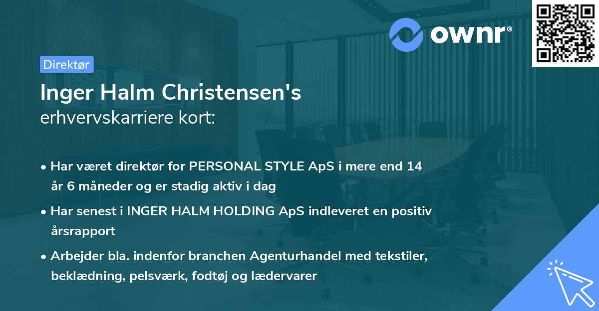 Inger Halm Christensen's erhvervskarriere kort