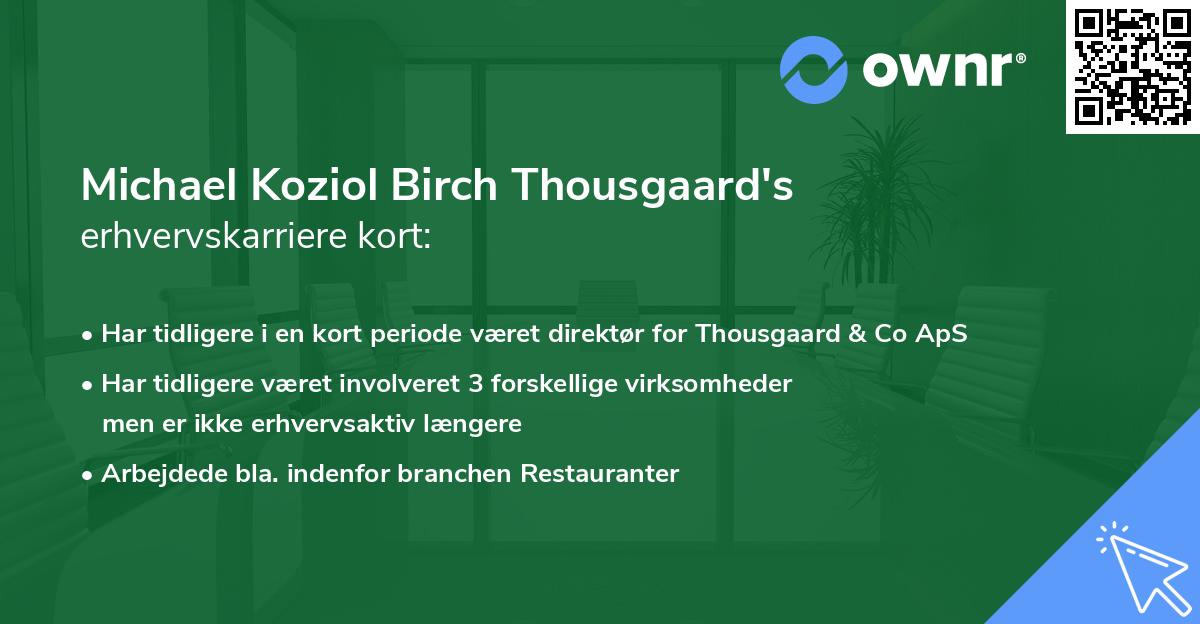 Michael Koziol Birch Thousgaard's erhvervskarriere kort