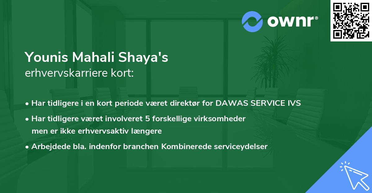 Younis Mahali Shaya's erhvervskarriere kort