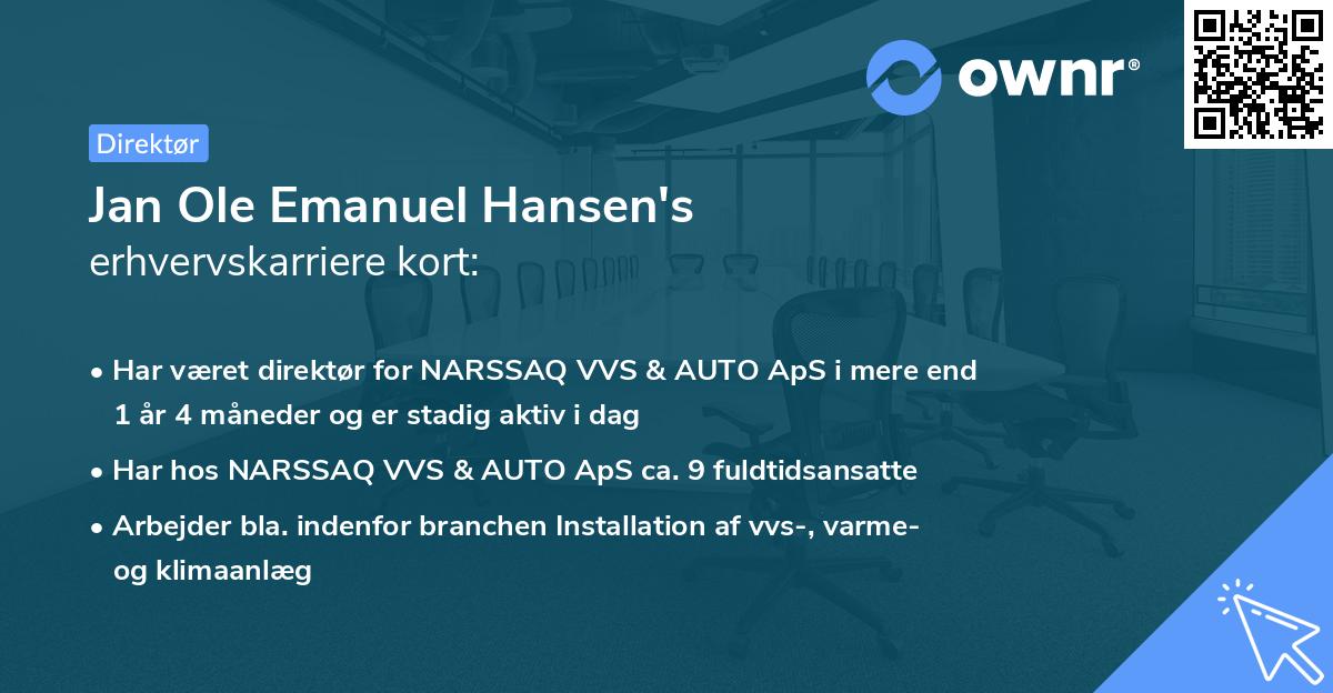 Jan Ole Emanuel Hansen's erhvervskarriere kort