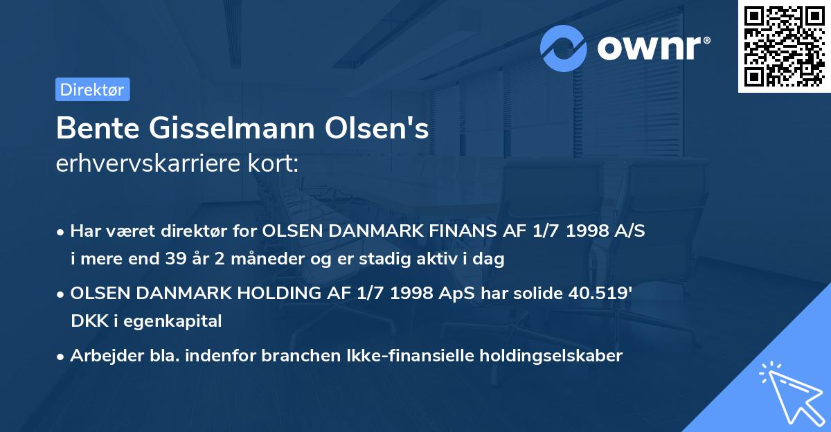 Bente Gisselmann Olsen's erhvervskarriere kort