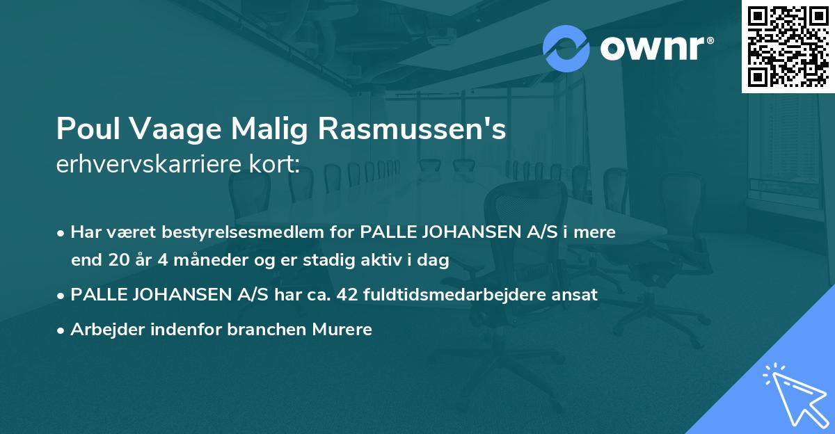 Poul Vaage Malig Rasmussen's erhvervskarriere kort