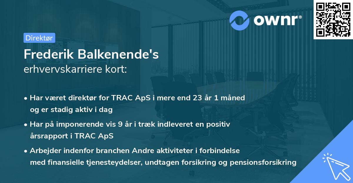 Frederik Balkenende's erhvervskarriere kort