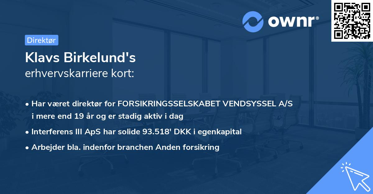 Klavs Birkelund's erhvervskarriere kort