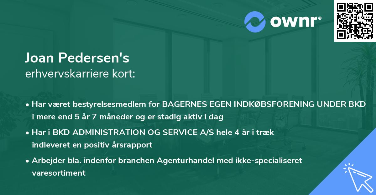 Joan Pedersen's erhvervskarriere kort