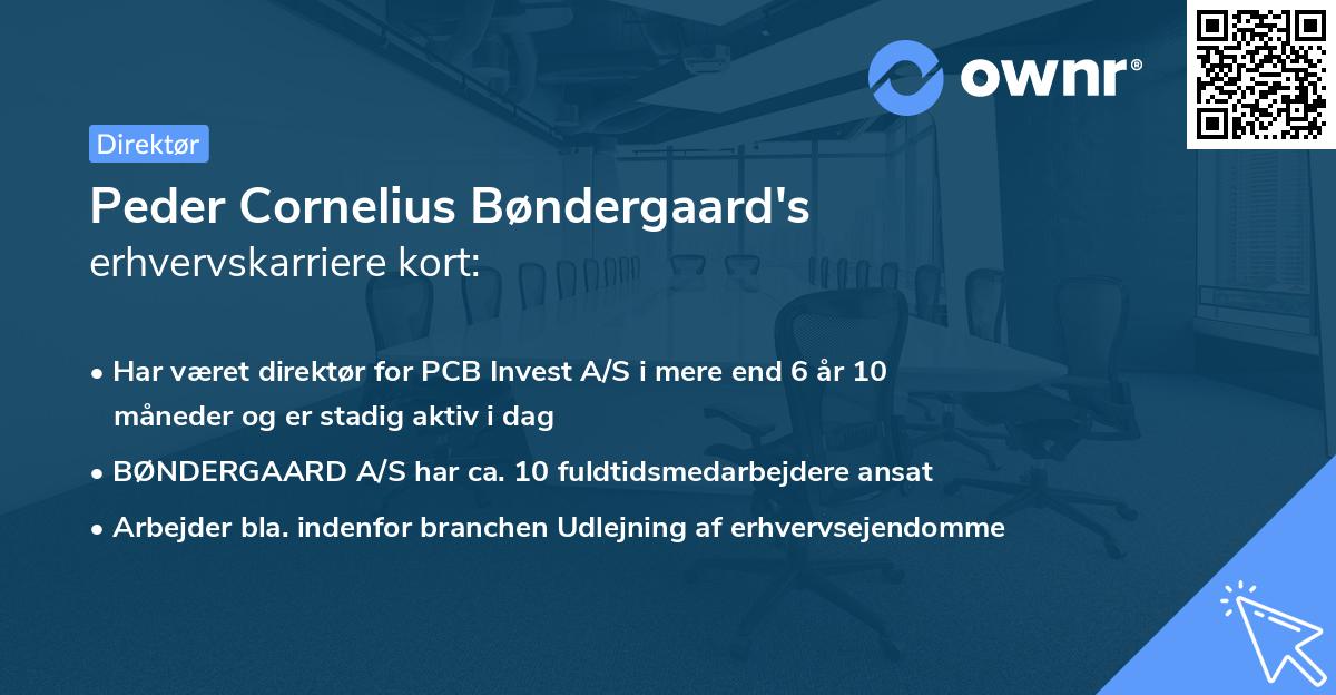 Peder Cornelius Bøndergaard's erhvervskarriere kort