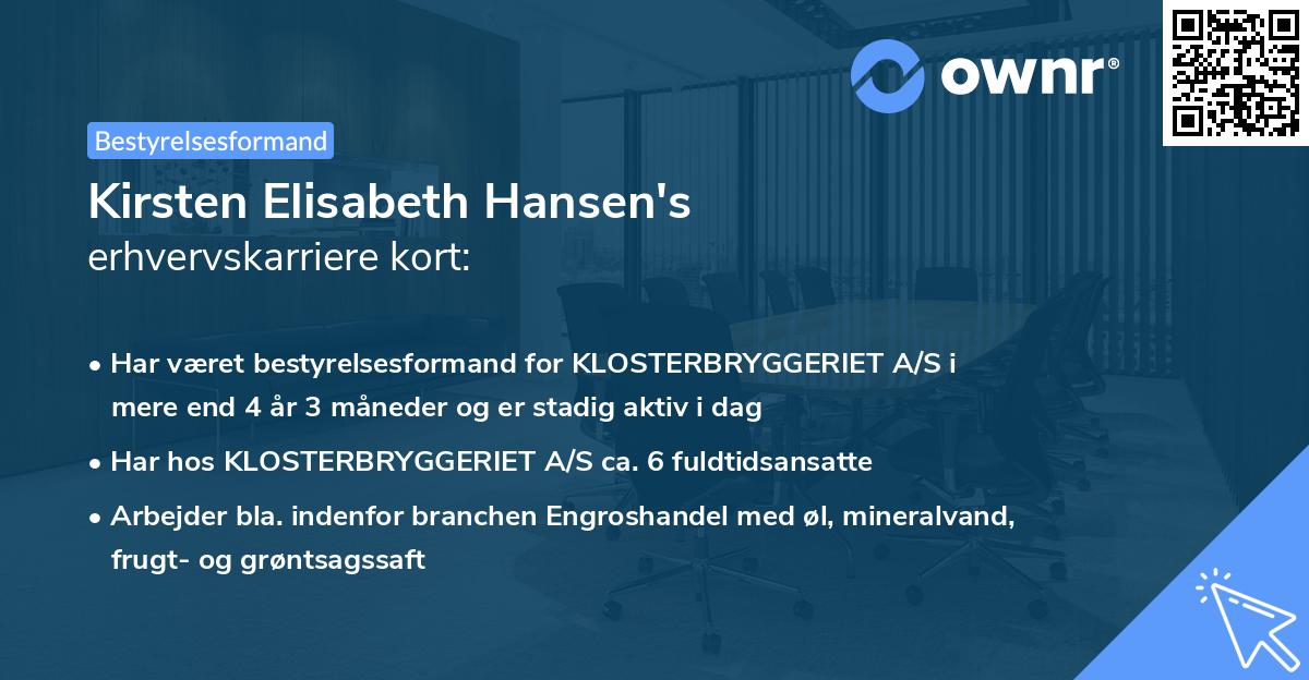 Kirsten Elisabeth Hansen's erhvervskarriere kort