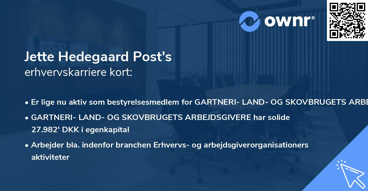 Jette Hedegaard Post's erhvervskarriere kort