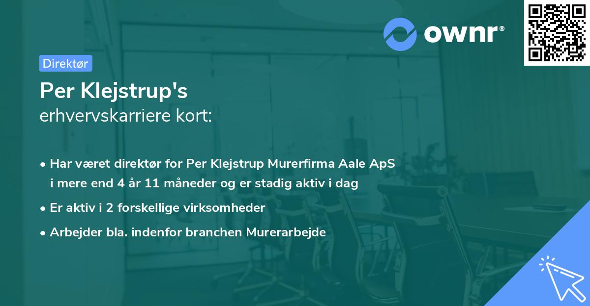 Per Klejstrup's erhvervskarriere kort
