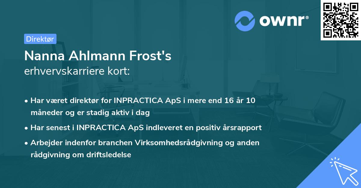 Nanna Ahlmann Frost's erhvervskarriere kort