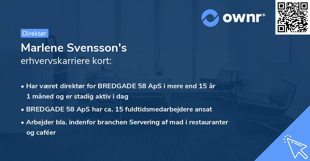 Marlene Svensson's erhvervskarriere kort