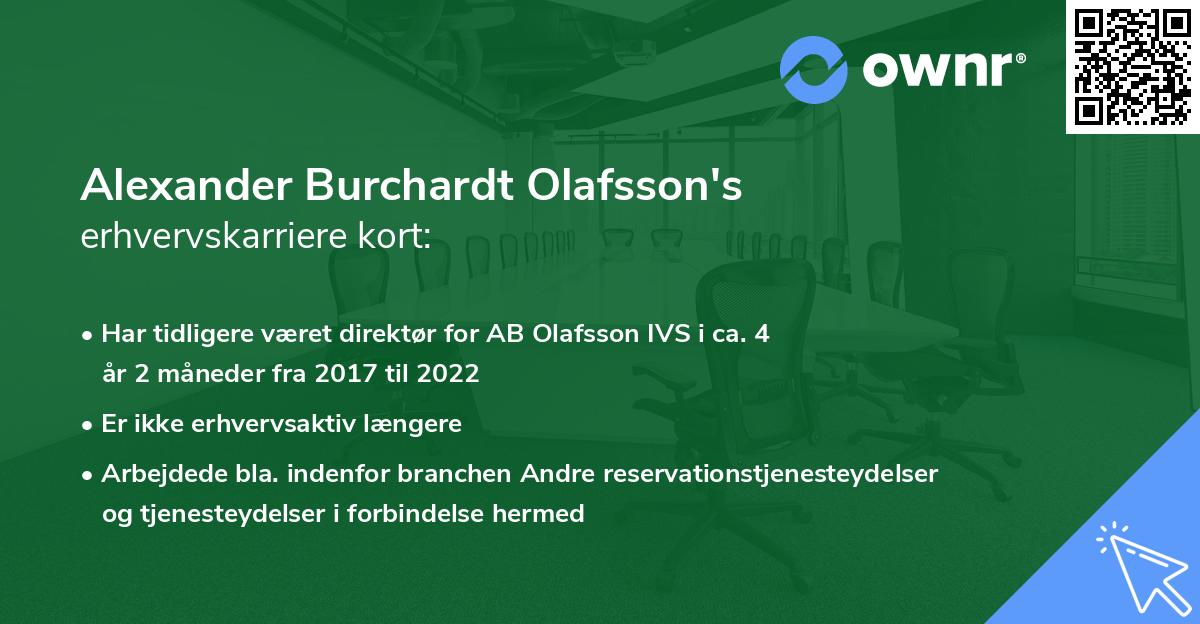 Alexander Burchardt Olafsson's erhvervskarriere kort