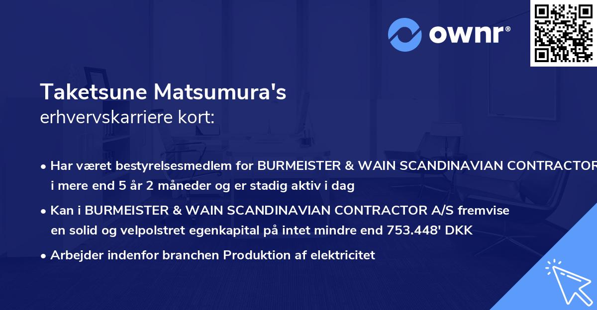 Taketsune Matsumura's erhvervskarriere kort