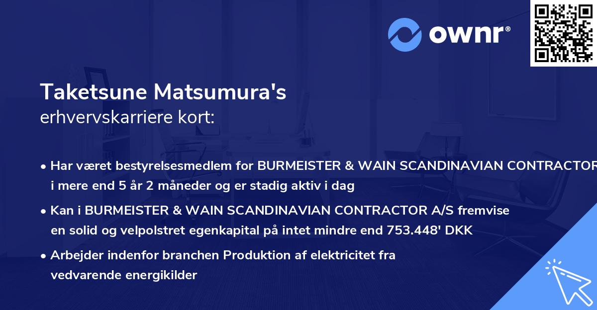 Taketsune Matsumura's erhvervskarriere kort