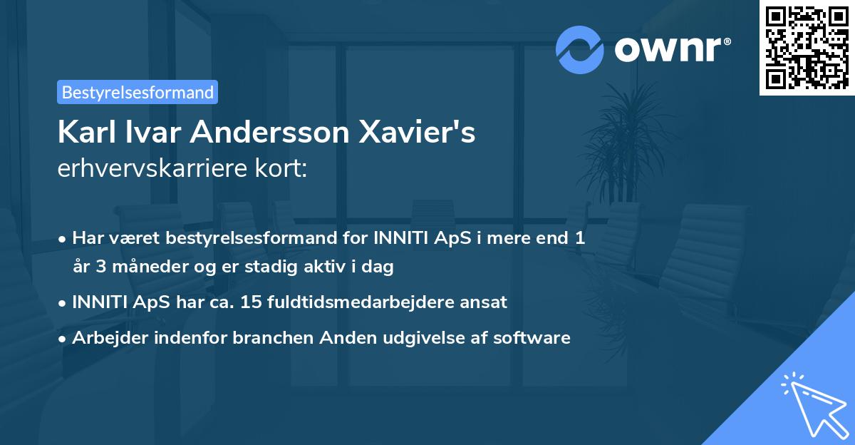 Karl Ivar Andersson Xavier's erhvervskarriere kort