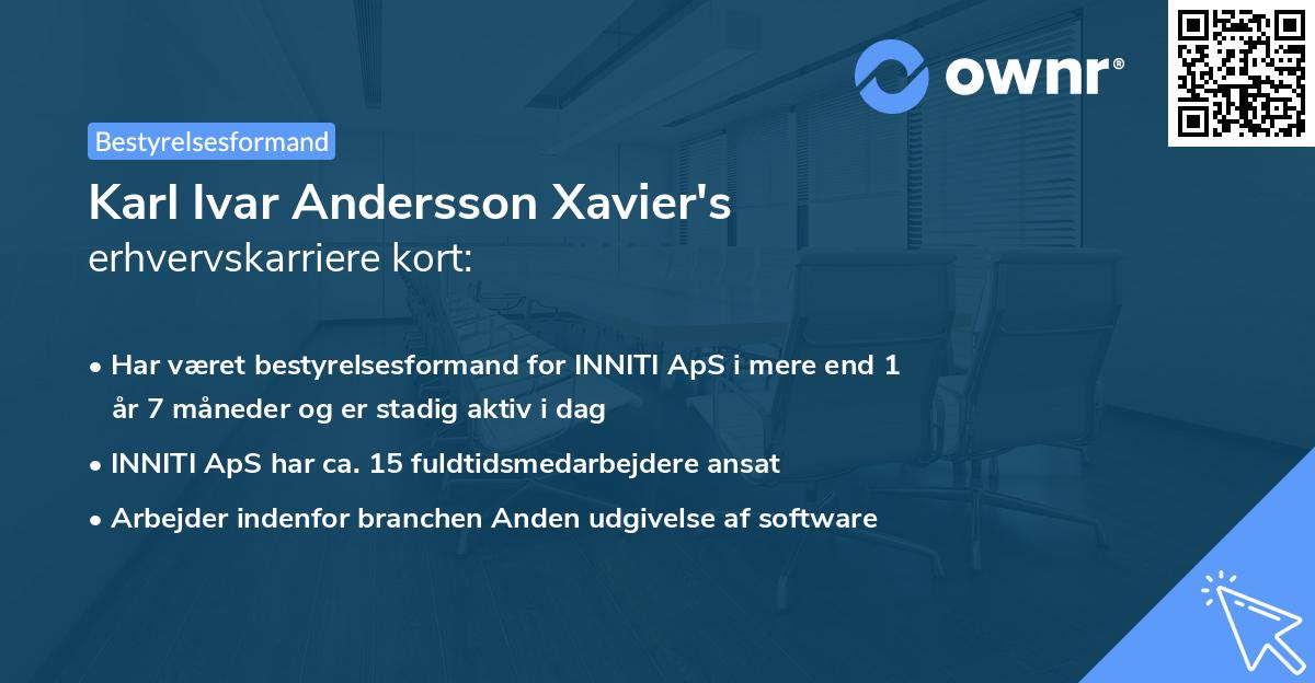 Karl Ivar Andersson Xavier's erhvervskarriere kort