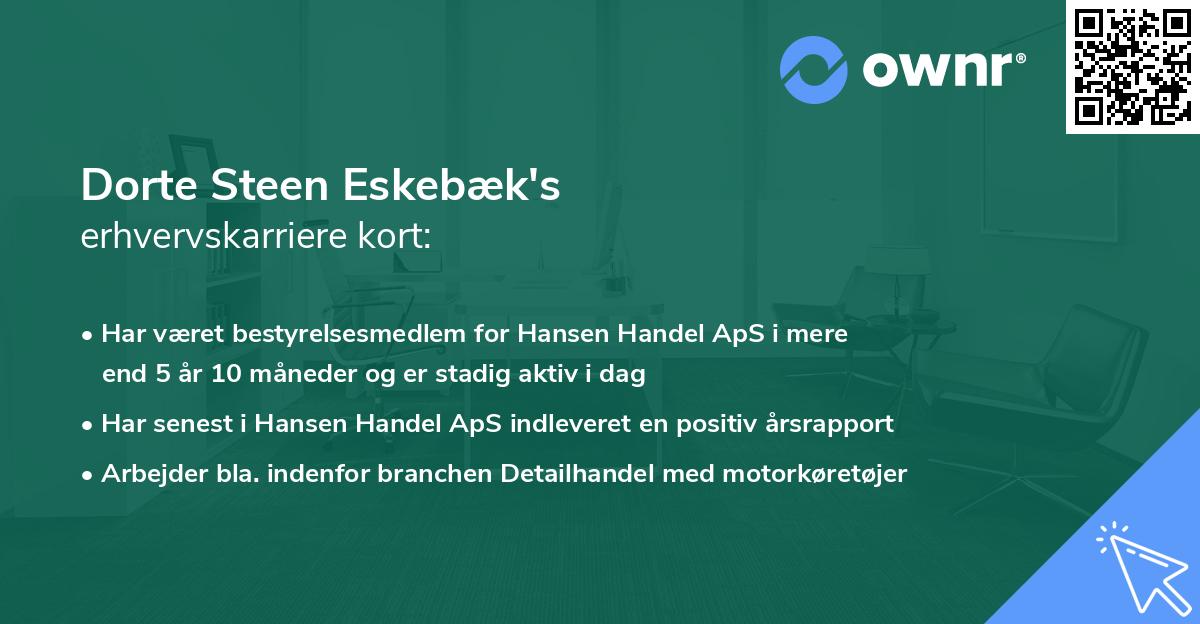 Dorte Steen Eskebæk's erhvervskarriere kort