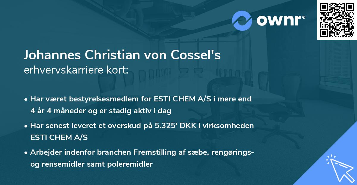 Johannes Christian von Cossel's erhvervskarriere kort