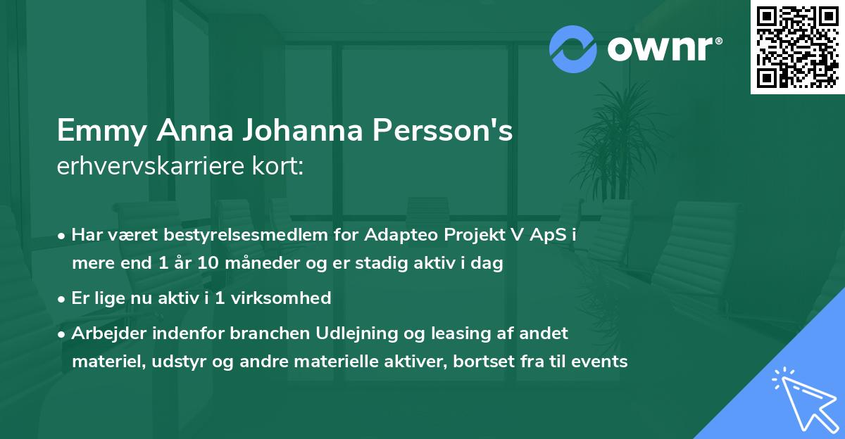 Emmy Anna Johanna Persson's erhvervskarriere kort
