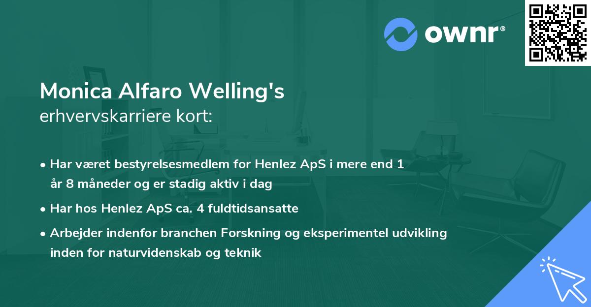 Monica Alfaro Welling's erhvervskarriere kort