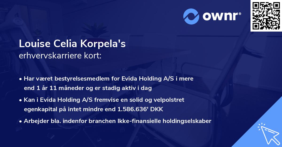 Louise Celia Korpela's erhvervskarriere kort