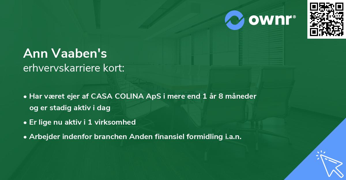 Ann Vaaben's erhvervskarriere kort