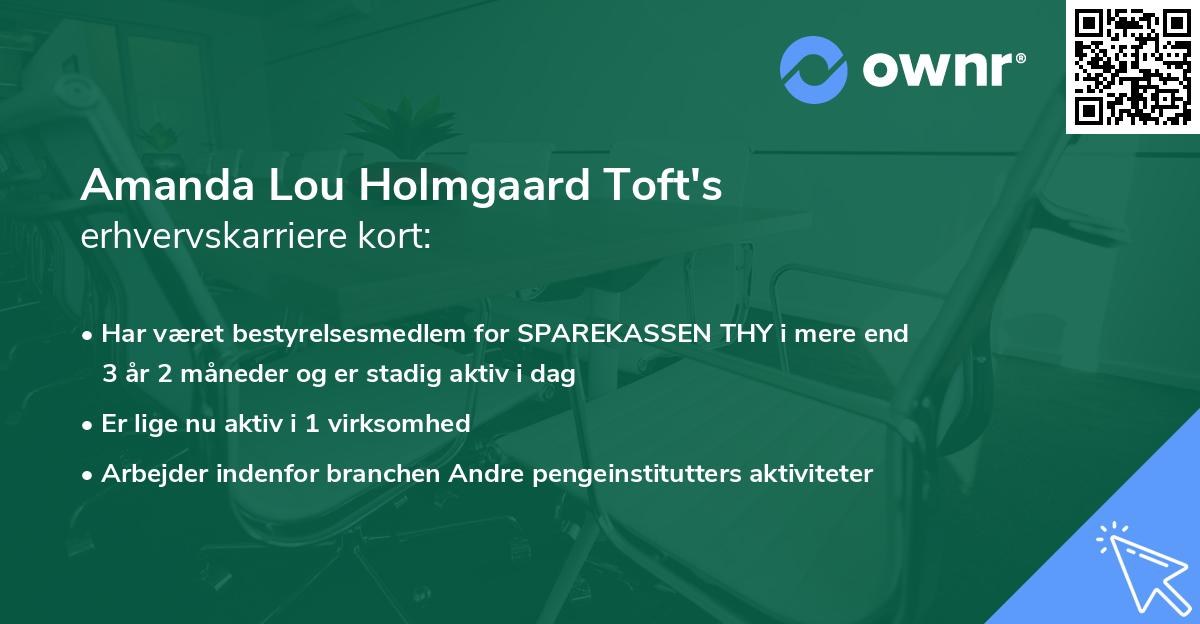 Amanda Lou Holmgaard Toft's erhvervskarriere kort