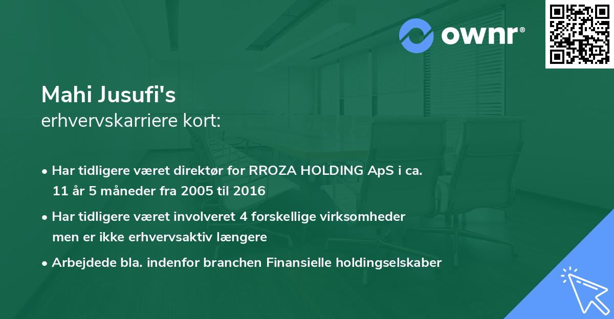 Mahi Jusufi's erhvervskarriere kort