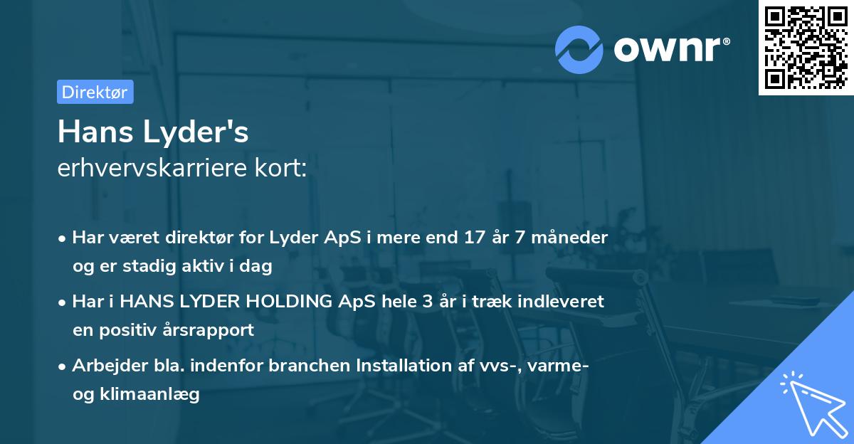 Hans Lyder's erhvervskarriere kort