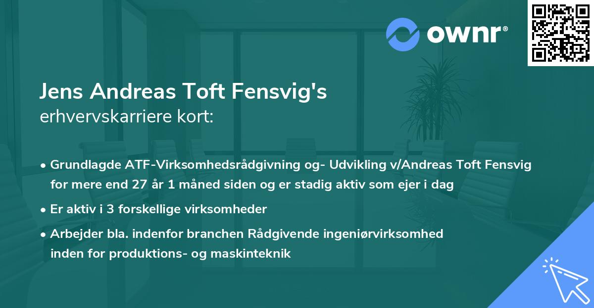 Jens Andreas Toft Fensvig's erhvervskarriere kort