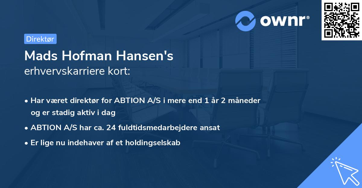 Mads Hofman Hansen's erhvervskarriere kort