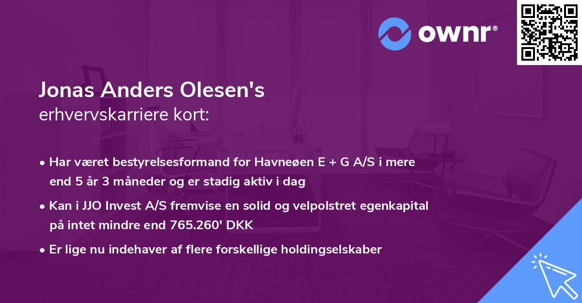 Jonas Anders Olesen's erhvervskarriere kort