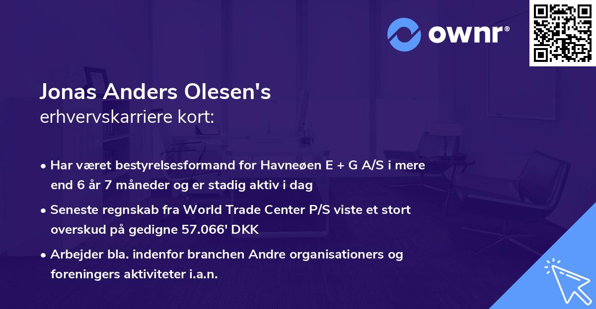 Jonas Anders Olesen's erhvervskarriere kort