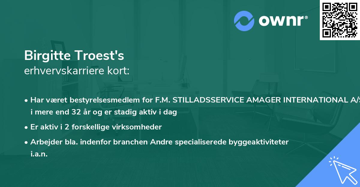 Birgitte Troest's erhvervskarriere kort