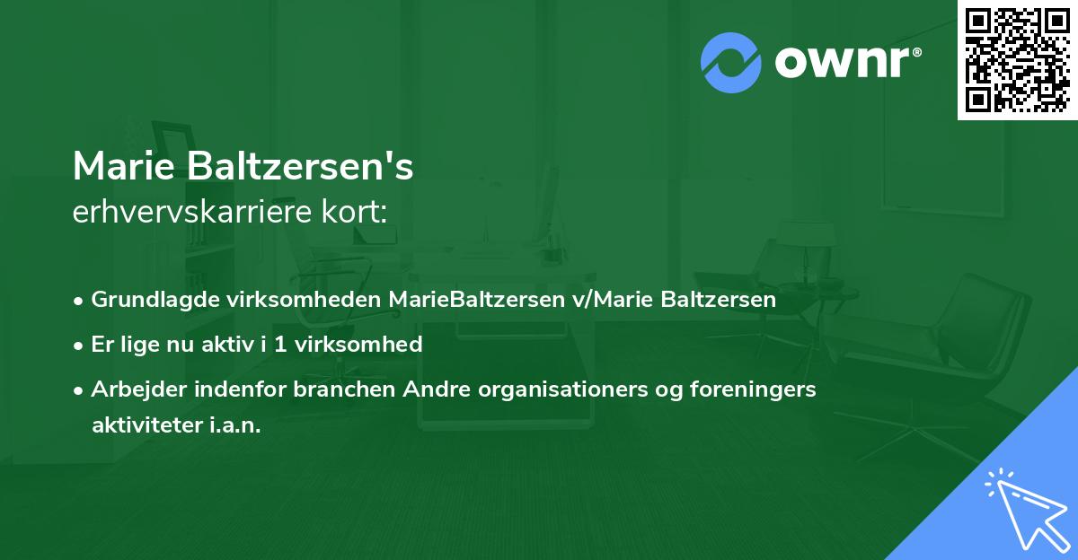 Marie Baltzersen's erhvervskarriere kort