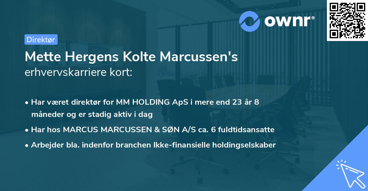 Mette Hergens Kolte Marcussen's erhvervskarriere kort