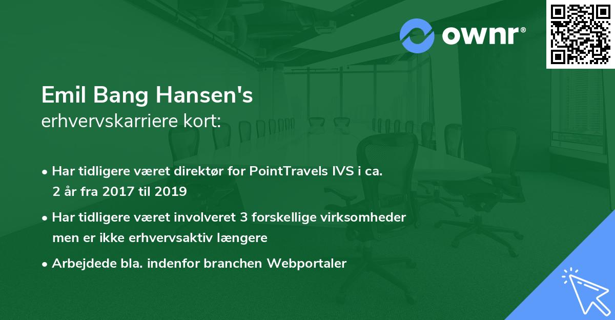 Emil Bang Hansen's erhvervskarriere kort
