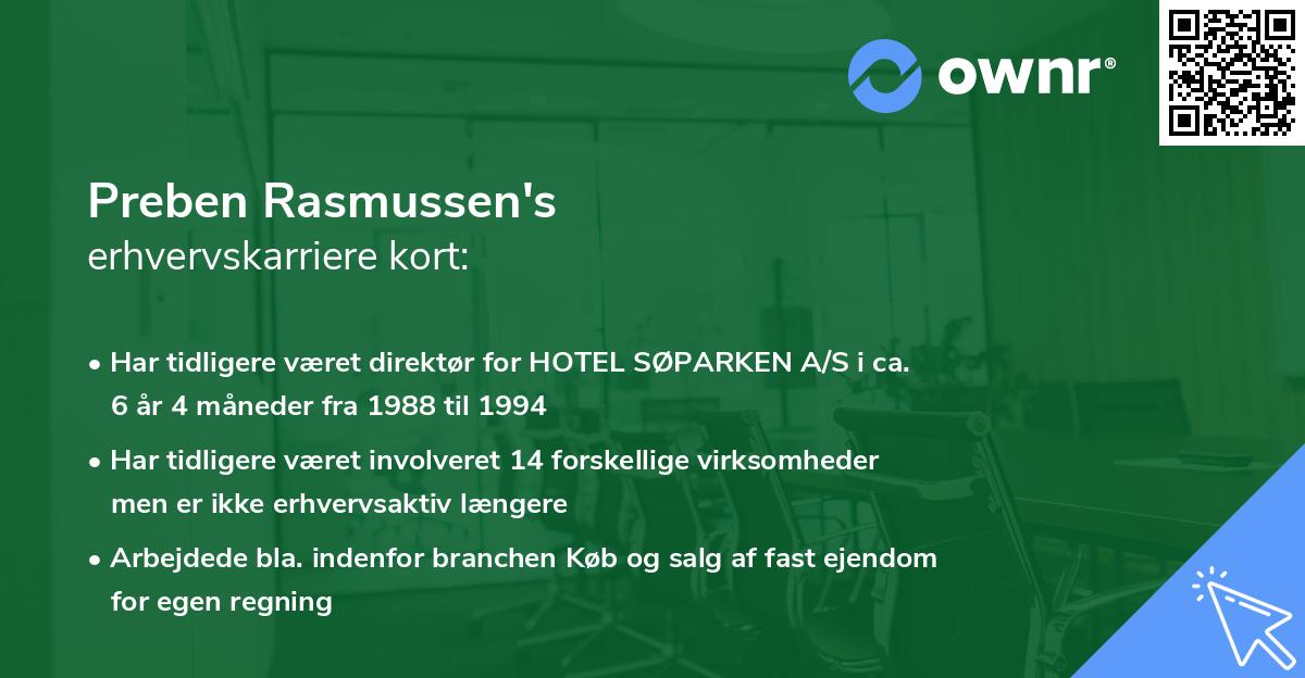 Preben Rasmussen's erhvervskarriere kort