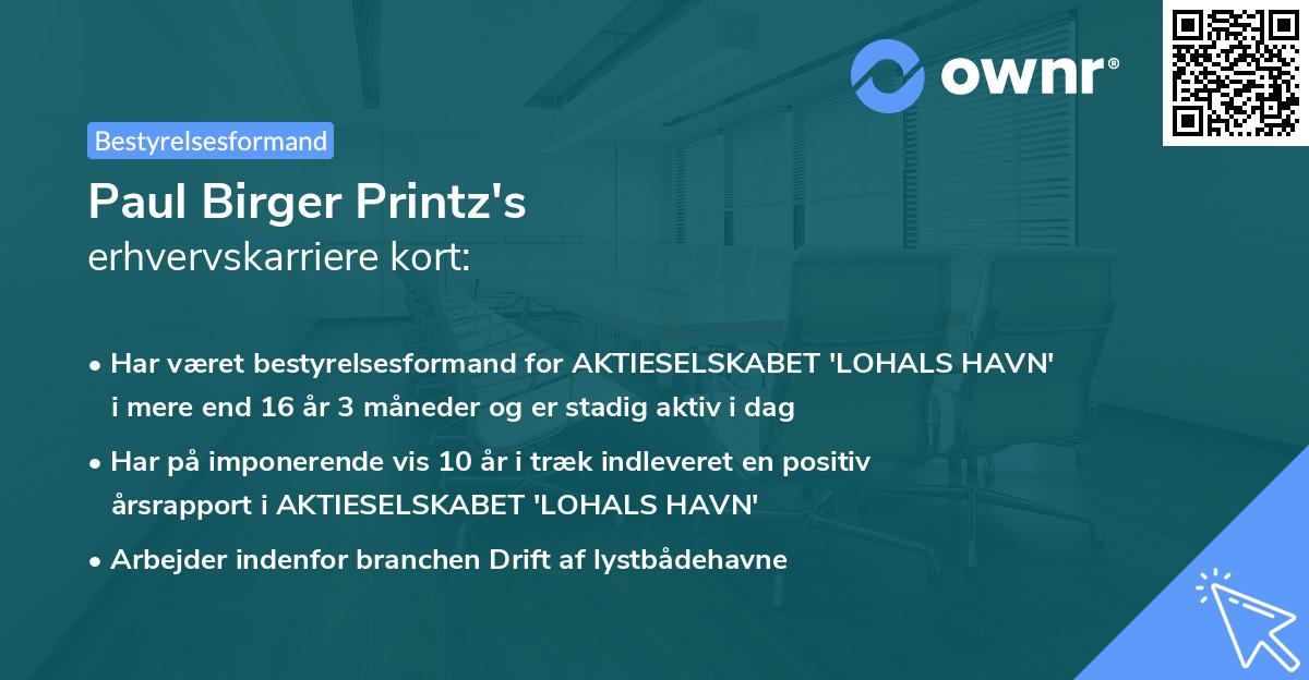Paul Birger Printz's erhvervskarriere kort