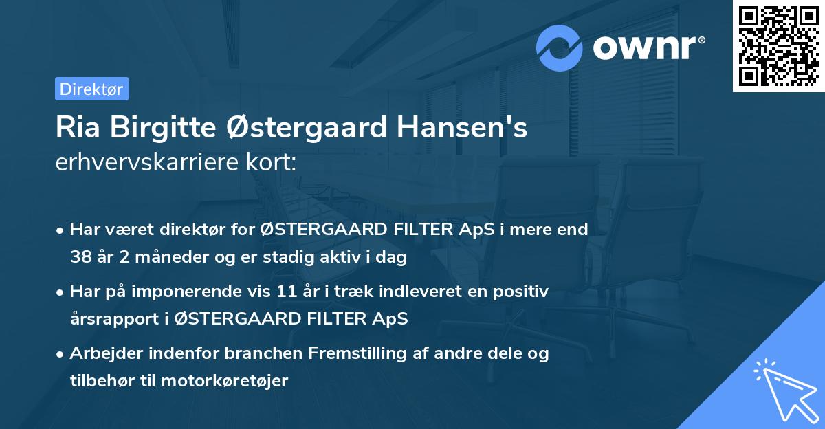 Ria Birgitte Østergaard Hansen's erhvervskarriere kort